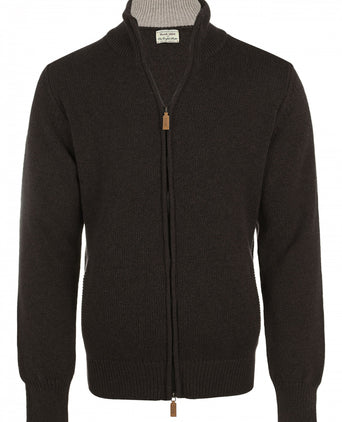 William Lockie Zipper Cardigan Lambswool | Brown