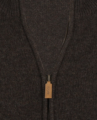 William Lockie Zipper Cardigan Lambswool | Brown