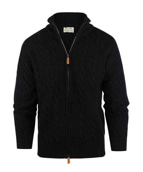 William Lockie Cable Cardigan with Zipper | Navy