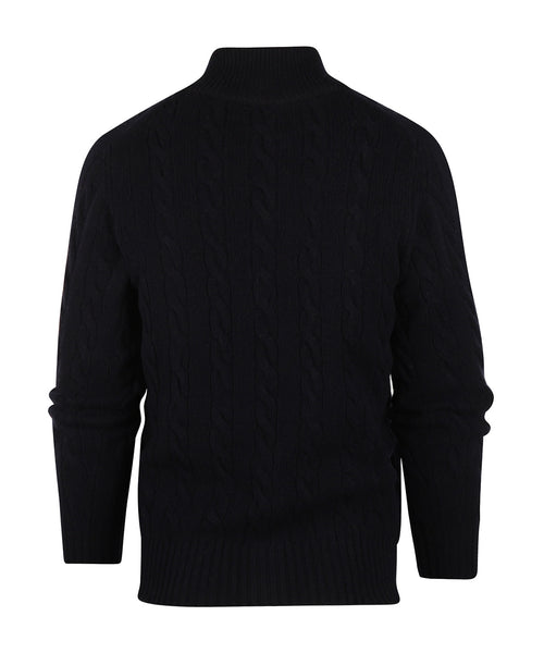 William Lockie Cable Cardigan with Zipper | Navy