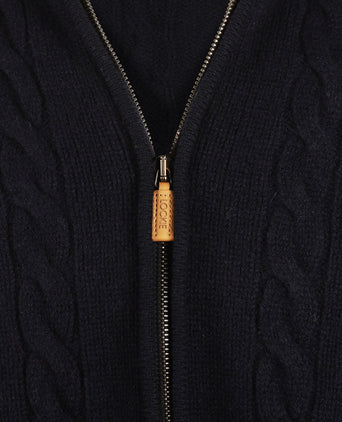 William Lockie Cable Cardigan with Zipper | Navy