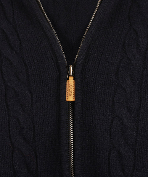 William Lockie Cable Cardigan with Zipper | Navy