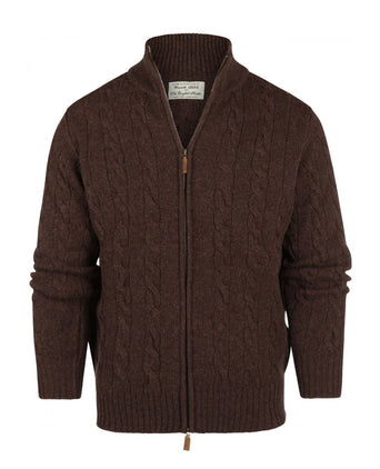 William Lockie Cable Cardigan with Zip | Brown
