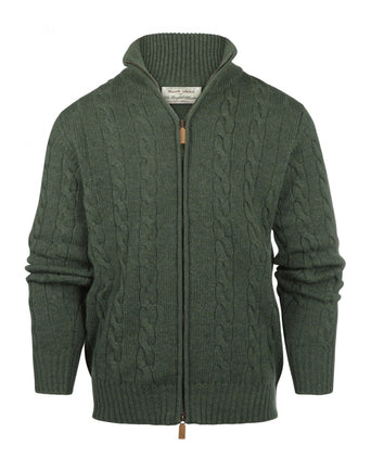 William Lockie Cable Cardigan with Zipper | Rosemary