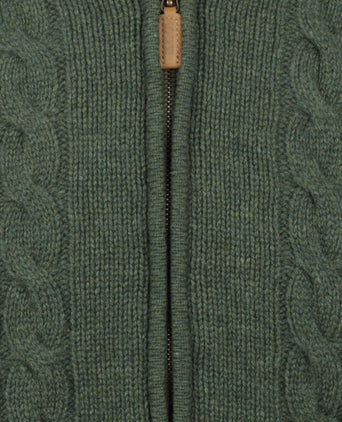 William Lockie Cable Cardigan with Zipper | Rosemary