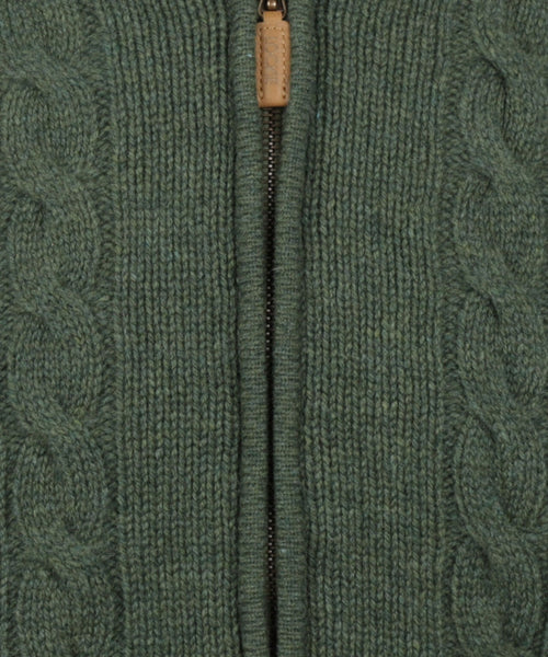 William Lockie Cable Cardigan with Zipper | Rosemary