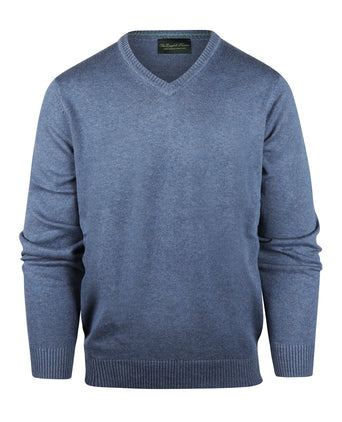 Pullover katoen v-hals | Blauw