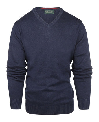 Cotton v-neck sweater | Navy Blue