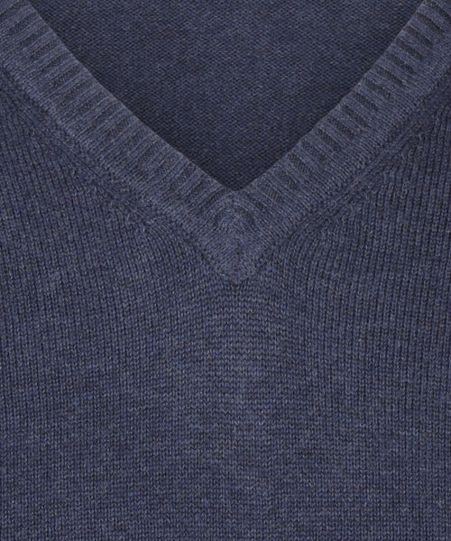 Cotton v-neck sweater | Navy Blue