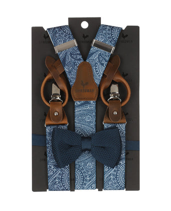 Bow tie/suspender combination with clips and tabs | Blue