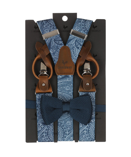 Bow tie/suspender combination with clips and tabs | Blue