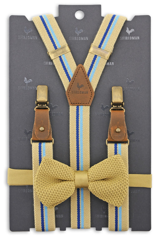 Bow tie/suspender combination with clips and tabs | Brown