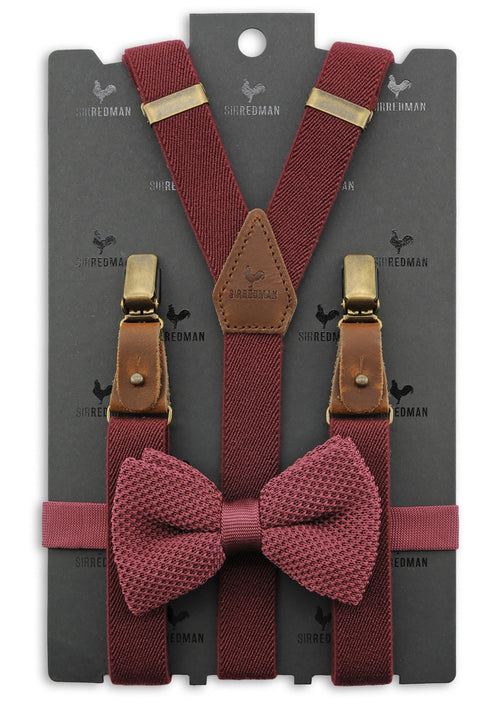 Bow tie/suspender combination with clips and tabs | Red