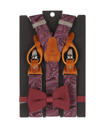 Bow tie/suspender combination with clips and tabs | Red