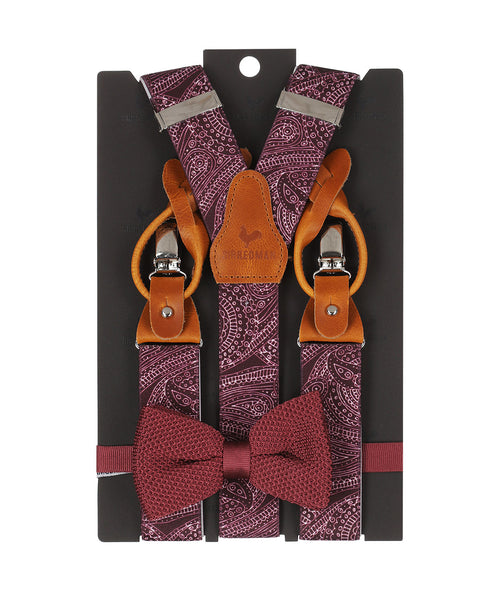 Bow tie/suspender combination with clips and tabs | Red
