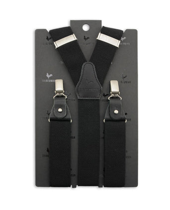 Luxury leather suspenders with clips and tabs | Black
