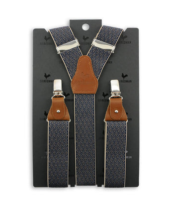 Luxury leather suspenders with clips and tabs | Blue