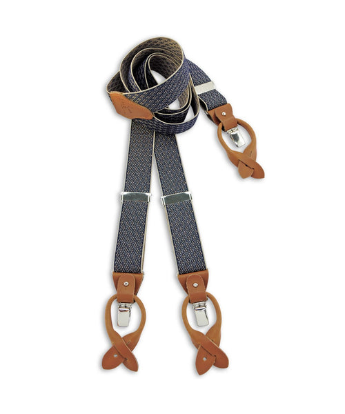 Luxury leather suspenders with clips and tabs | Blue