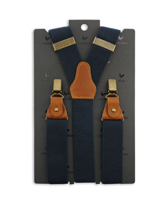 Luxury leather suspenders with clips and tabs | Navy Blue