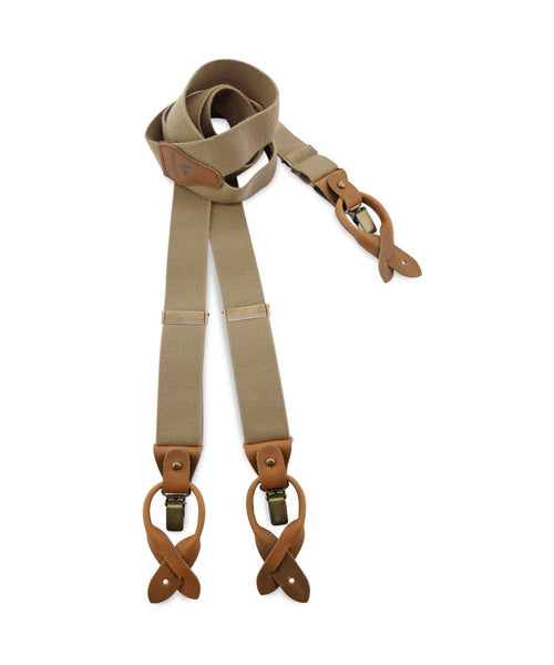Luxury leather suspenders with clips and tabs | Brown