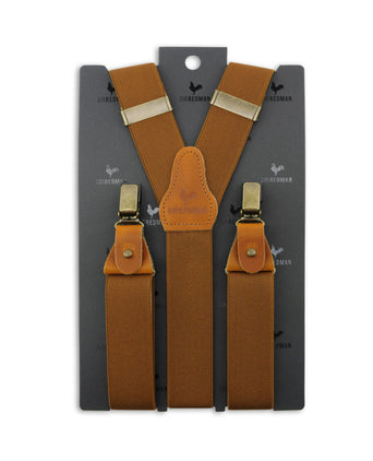 Luxury leather suspenders with clips and tabs | Brown