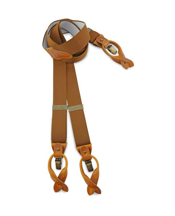 Luxury leather suspenders with clips and tabs | Brown