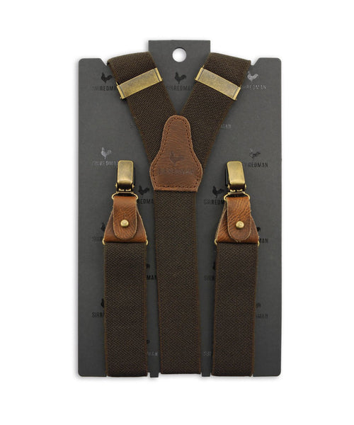 Luxury leather suspenders with clips and tabs | Brown