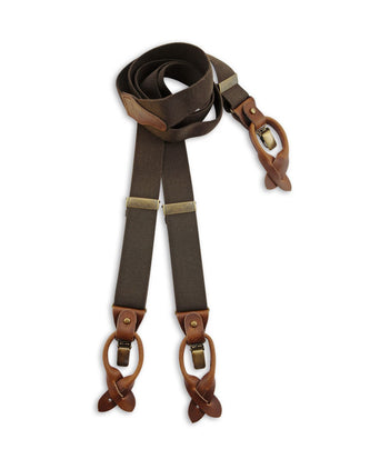 Luxury leather suspenders with clips and tabs | Brown