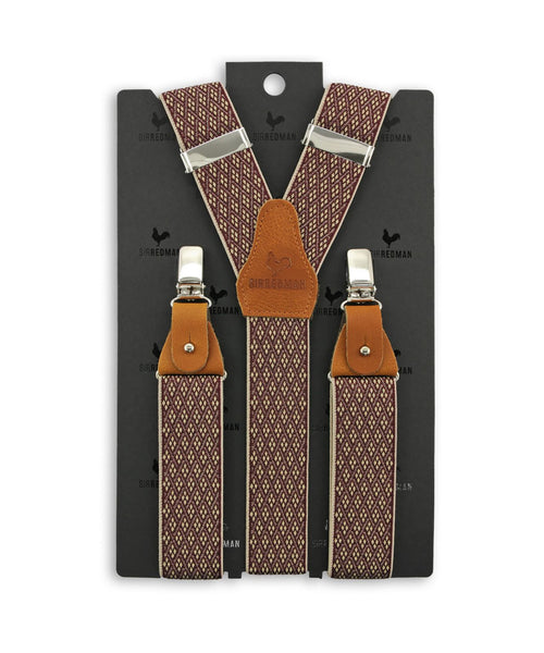 Luxury leather suspenders with clips and tabs | Red