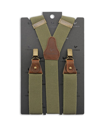 Luxury leather suspenders with clips and tabs | Green