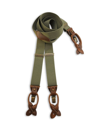 Luxury leather suspenders with clips and tabs | Green