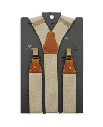 Luxury leather suspenders with clips and tabs | White