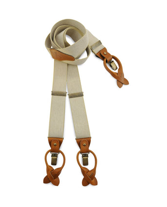 Luxury leather suspenders with clips and tabs | White