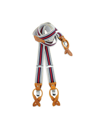 Luxury leather suspenders with clips and tabs | White