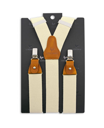 Luxury leather suspenders with clips and tabs | White