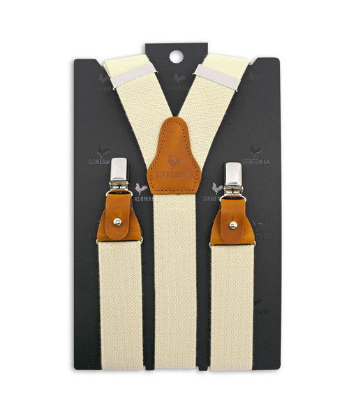 Luxury leather suspenders with clips and tabs | White