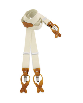 Luxury leather suspenders with clips and tabs | White