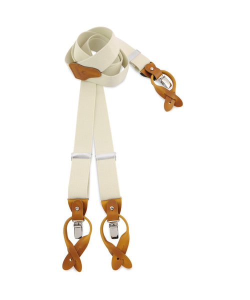 Luxury leather suspenders with clips and tabs | White