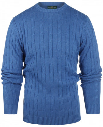 Cable Knit Sweater Cotton/Cashmere Crew Neck | Blue