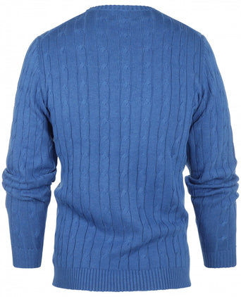 Cable Knit Sweater Cotton/Cashmere Crew Neck | Blue