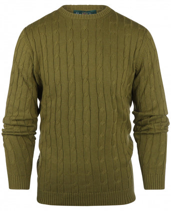 Cable Knit Sweater Cotton/Cashmere Crew Neck | Green