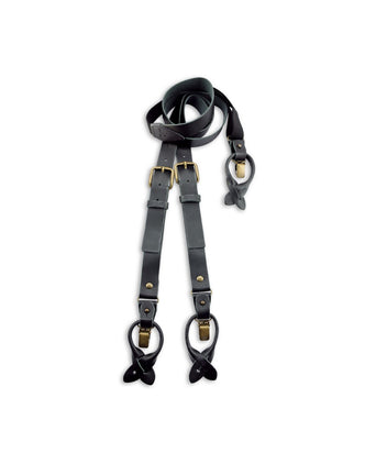 Leather 2-in-1 braces with clips and tabs | Black