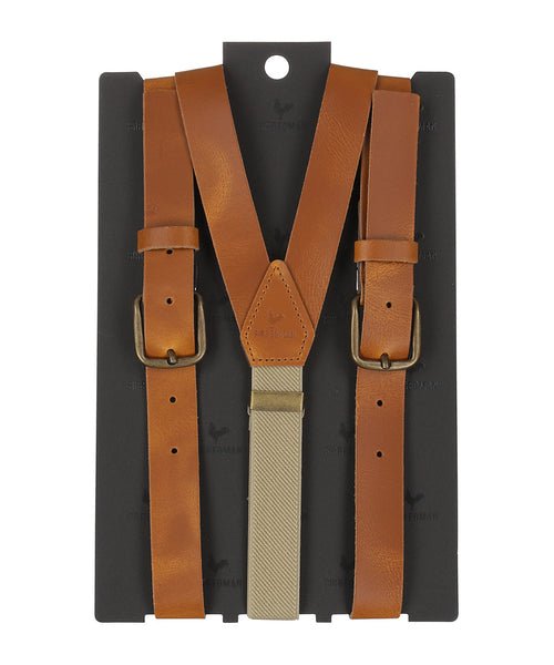 Leather 2-in-1 braces with clips and tabs | Brown