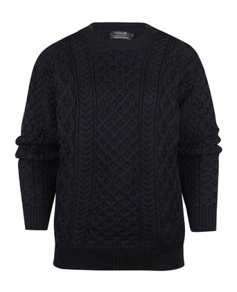 Aran Round Neck Cable Knit Sweater | Navy Blue