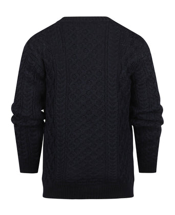 Aran Round Neck Cable Knit Sweater | Navy Blue