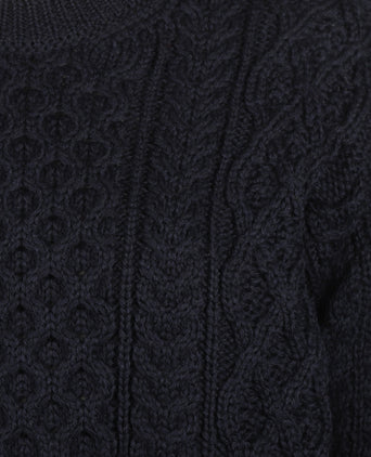 Aran Round Neck Cable Knit Sweater | Navy Blue