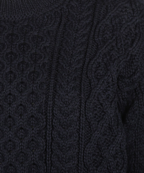 Aran Round Neck Cable Knit Sweater | Navy Blue