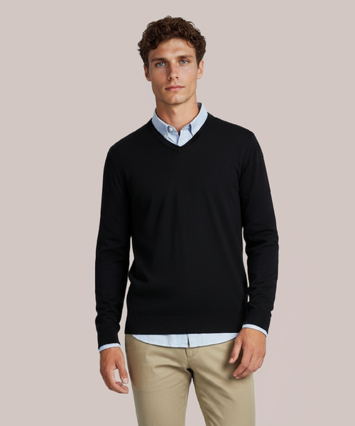 Sweater V-Neck Cotton/Cashmere | Navy Blue