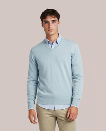 Sweater V-Neck Cotton/Cashmere | Blue