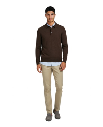 Pullover polo merino wool | Dark Brown